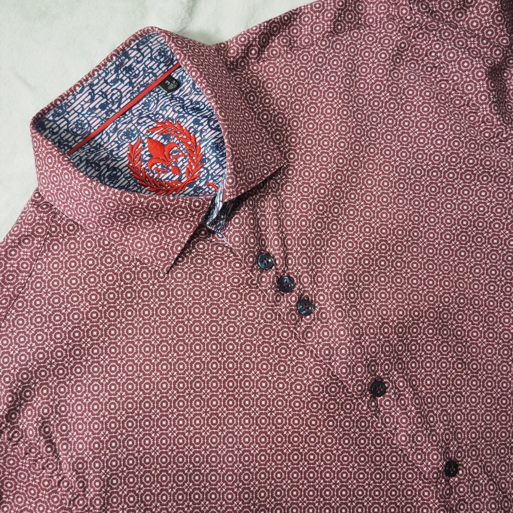 Au Noir Sz 3 Men's Red Printed Casual Button-Down Shirt 100% Cotton